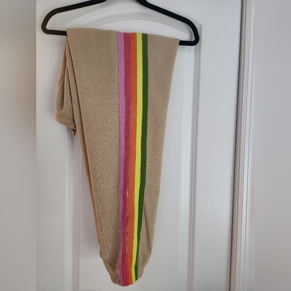 Aviator Nation Tan Jogger Set with Neon Rainbow Stripes - Picture 4 of 5